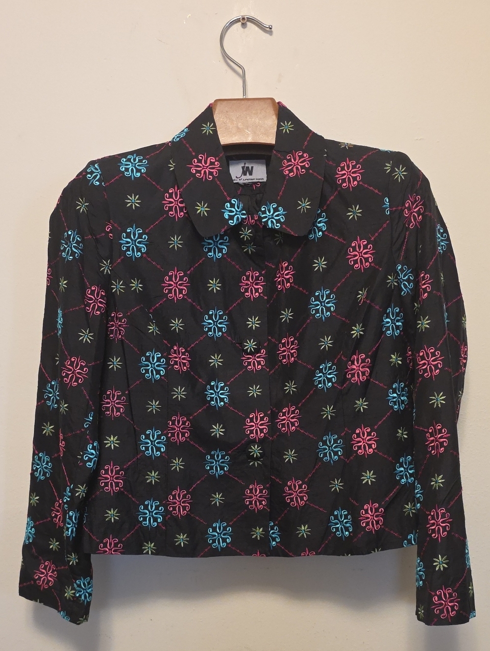 Black Cropped Floral-Print Jacket
